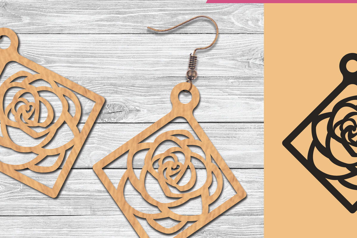 Σετ των 3 Intra απο ξύλο plywood 3mm-4mm πάχος - Σκουλαρίκια κομμένα με λέιζερ λουλουδιών  6 Δίασταση 3x3 cm INTRAFABR-105776881