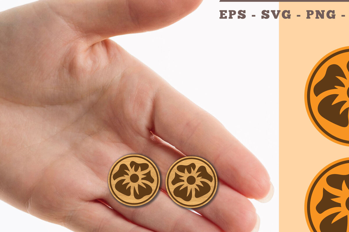 Σετ των 3 Intra απο ξύλο plywood 3mm-4mm πάχος - Σκουλαρίκια κομμένα με λέιζερ λουλουδιών  Δίασταση 3x3 cm INTRAFABR-102680422