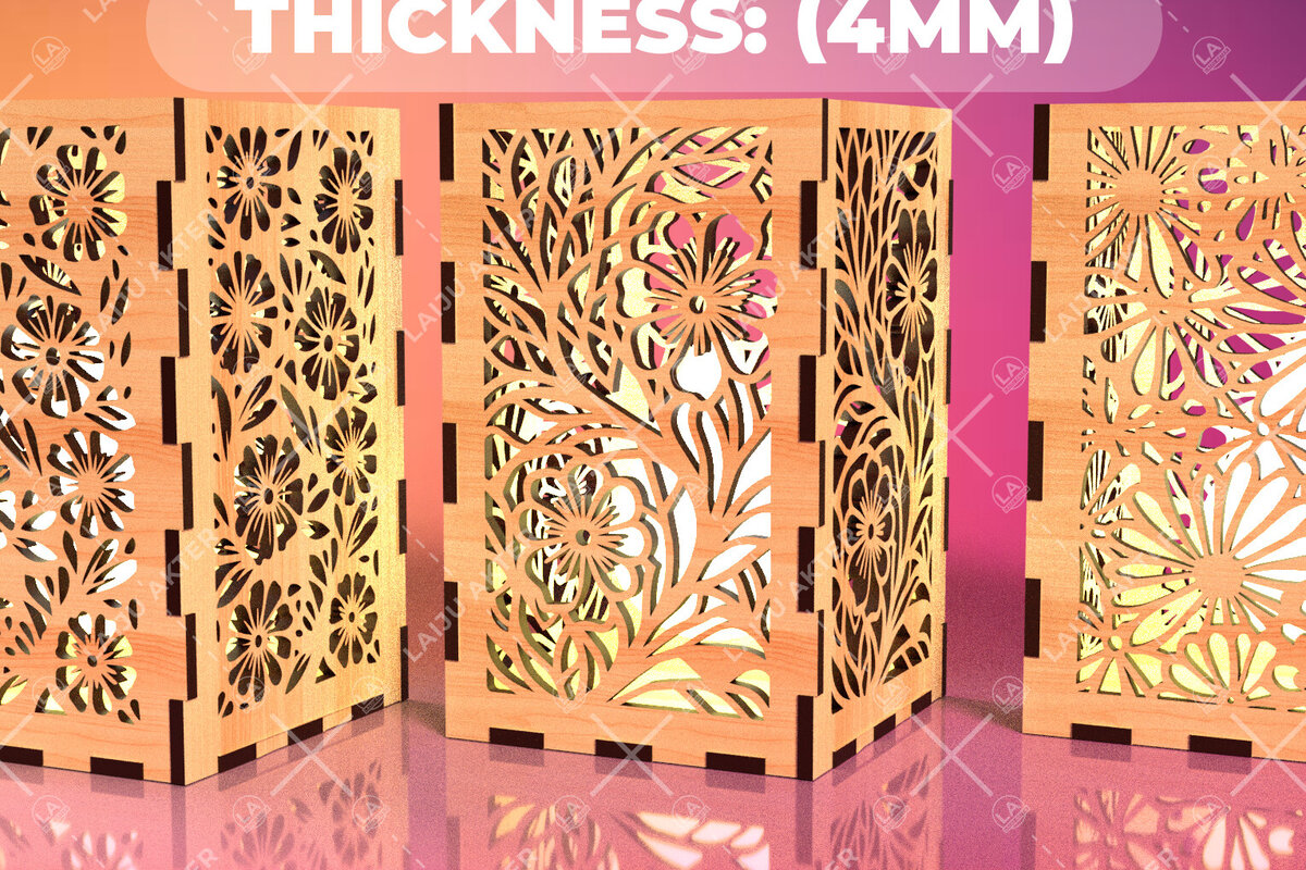 Σετ των 2 Intra απο ξύλο plywood 3mm-4mm πάχος - Φύλλα λουλουδιών Κηροπήκτης Laser Cut 05 Δίασταση 20x20 cm INTRAFABR-109023397