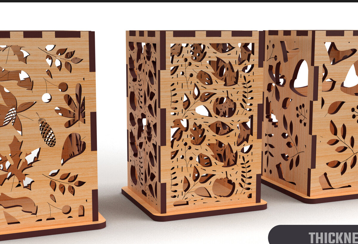 Σετ των 2 Intra απο ξύλο plywood 3mm-4mm πάχος - Φύλλα λουλουδιών Κηροπήγιο κομμένο με λέιζερ Δίασταση 20x20 cm INTRAFABR-91193504