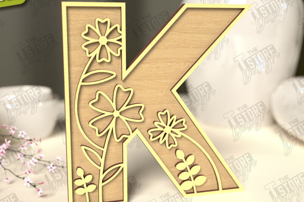 Intra απο ξύλο plywood 3mm-4mm πάχος - Γράμματα λουλουδιών | Alphabet | Floral Design Δίασταση 30x20 cm INTRAFABR-118352809