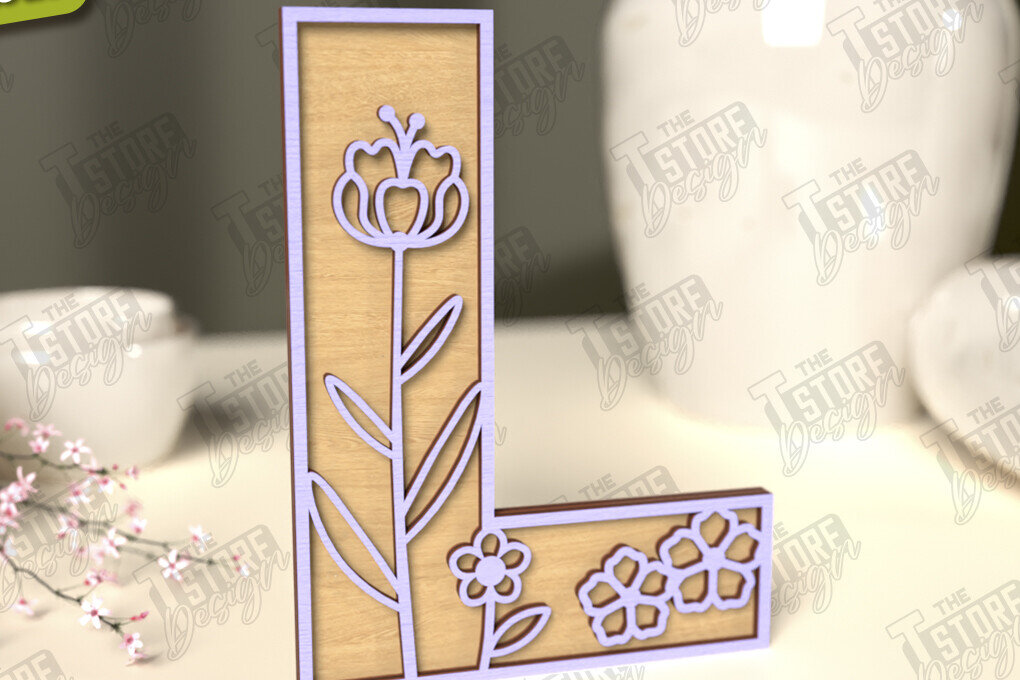 Intra απο ξύλο plywood 3mm-4mm πάχος - Γράμματα λουλουδιών | Alphabet | Floral Design Δίασταση 30x20 cm INTRAFABR-118352812