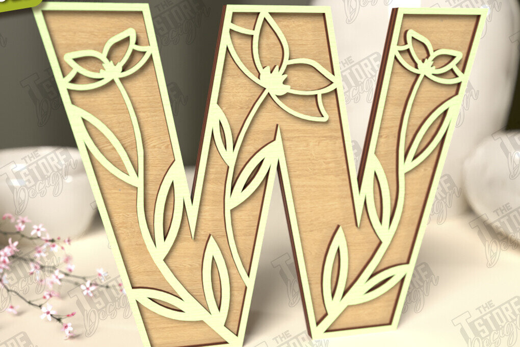 Intra απο ξύλο plywood 3mm-4mm πάχος - Γράμματα λουλουδιών | Alphabet | Floral Design Δίασταση 30x20 cm INTRAFABR-118677275