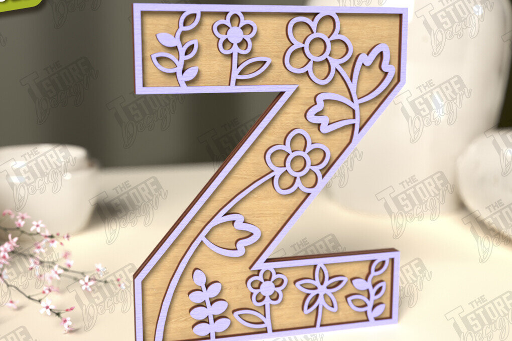 Intra απο ξύλο plywood 3mm-4mm πάχος - Γράμματα λουλουδιών | Alphabet | Floral Design Δίασταση 30x20 cm INTRAFABR-118677354