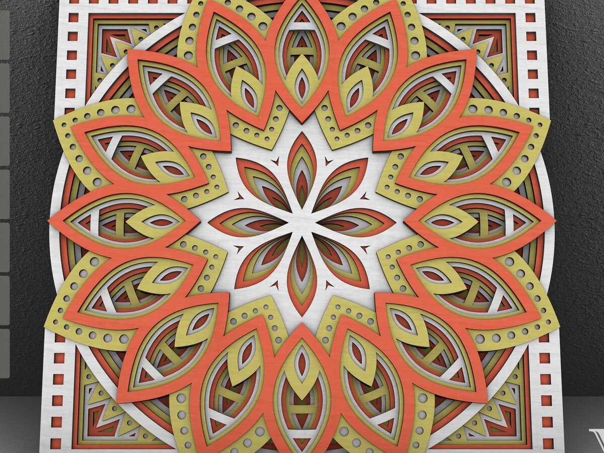 Intra απο ξύλο plywood 3mm-4mm πάχος - Flower Mandala , Layered Mandala  Δίασταση 30x30 cm INTRAFABR-29230823