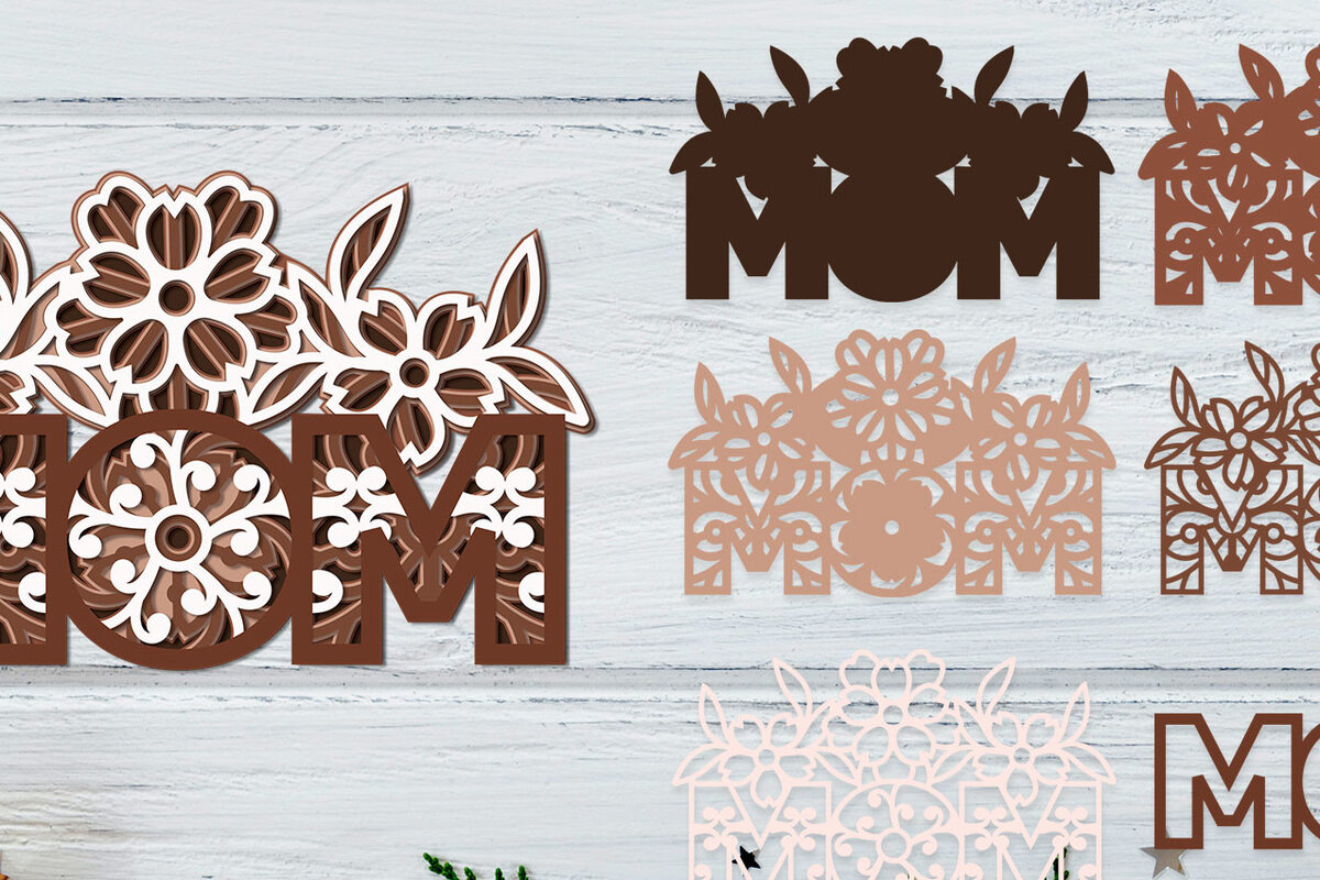 Intra απο ξύλο plywood 3mm-4mm πάχος - Flower Mom  Layered Mom 3D Δίασταση 30x20 cm INTRAFABR-57321877