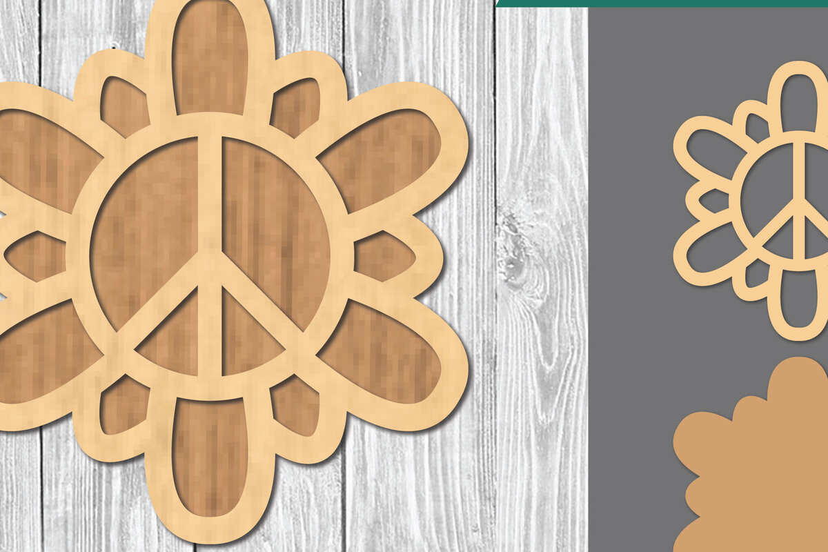 Σετ των 2 Intra απο ξύλο plywood 3mm-4mm πάχος - Flower Peace Laser Cut Διακόσμηση  Δίασταση 20x20 cm INTRAFABR-109410027