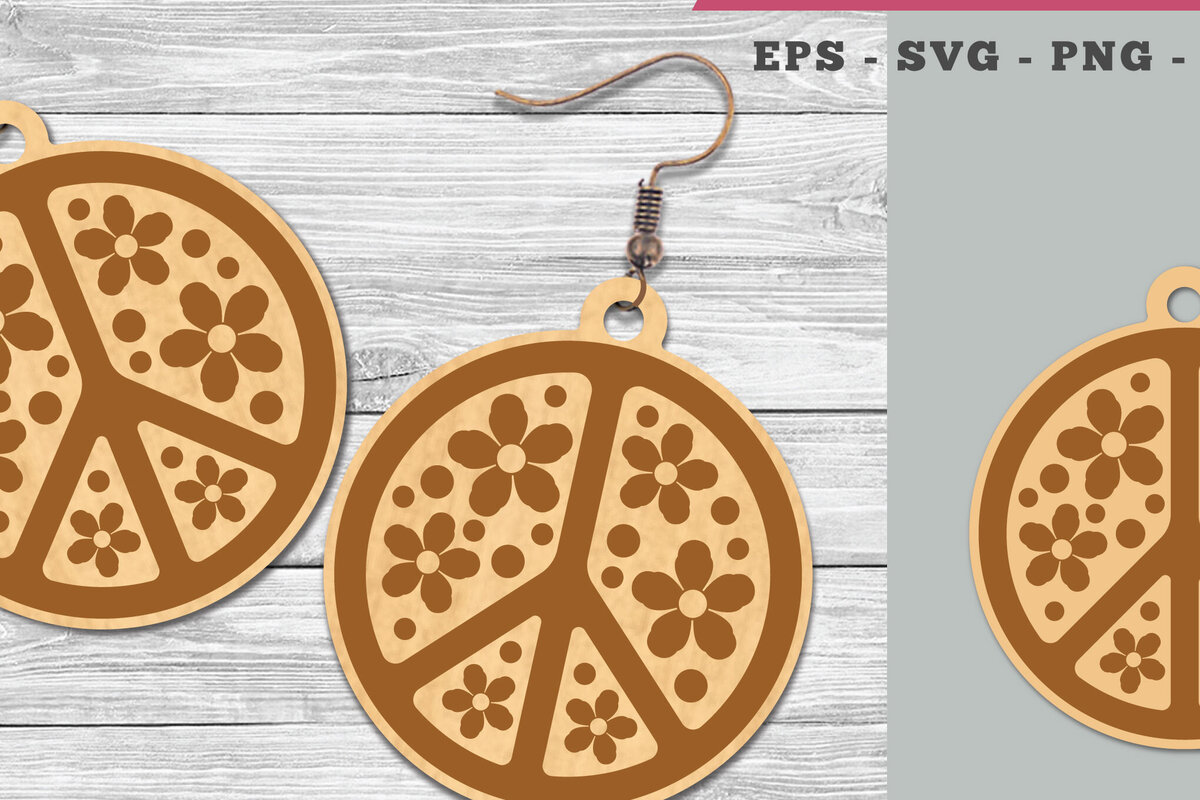 Σετ των 3 Intra απο ξύλο plywood 3mm-4mm πάχος - Flower Peace κομμένα σκουλαρίκια με λέιζερ  2 Δίασταση 3x3 cm INTRAFABR-106400995