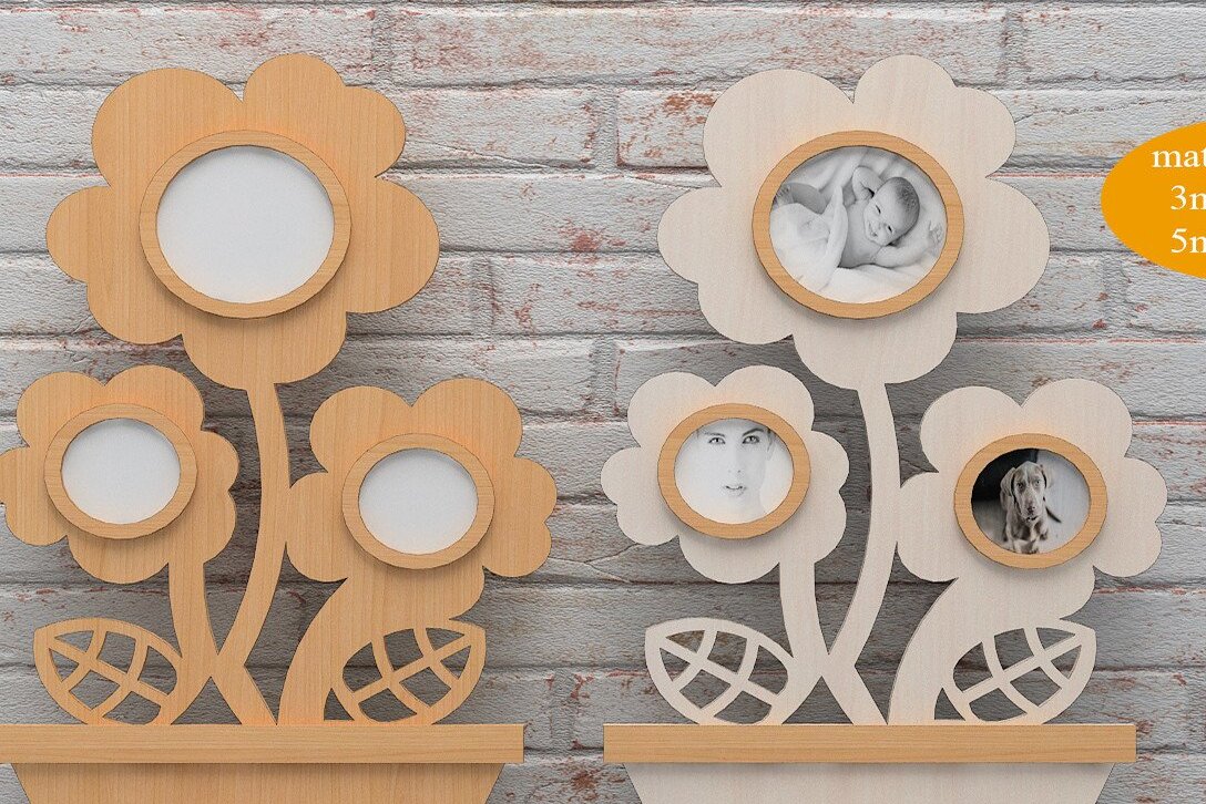 Σετ των 2 Intra απο ξύλο plywood 3mm-4mm πάχος - Κορνίζα φωτογραφιών λουλουδιών / μαργαρίτα φωτογραφία Δίασταση 20x25 cm INTRAFABR-42348791
