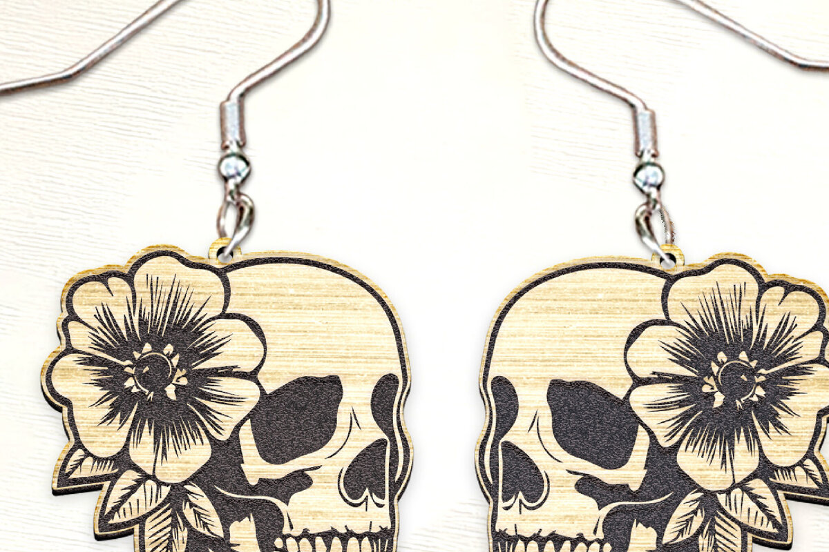 Σετ των 3 Intra απο ξύλο plywood 3mm-4mm πάχος - Σκουλαρίκια Flower Scull Cut Laser. Δίασταση 3x3 cm INTRAFABR-125441440