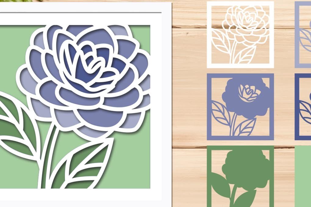 Σετ των 3 Intra απο ξύλο plywood 3mm-4mm πάχος - Flower Shadow Box, 3d Layered Papercut Δίασταση 8x8 cm INTRAFABR-65912406