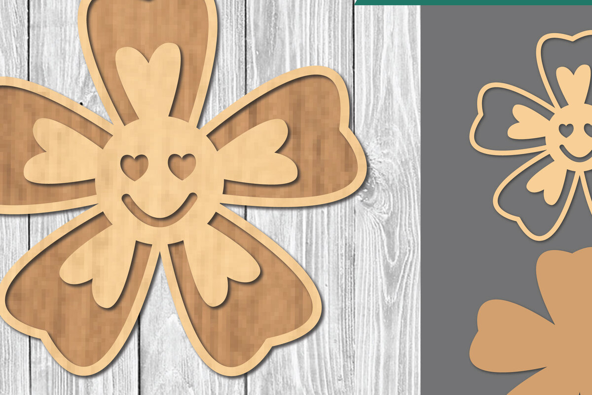 Σετ των 2 Intra απο ξύλο plywood 3mm-4mm πάχος - Flower Smile Διακόσμηση Laser Cut  Δίασταση 20x20 cm INTRAFABR-109410050