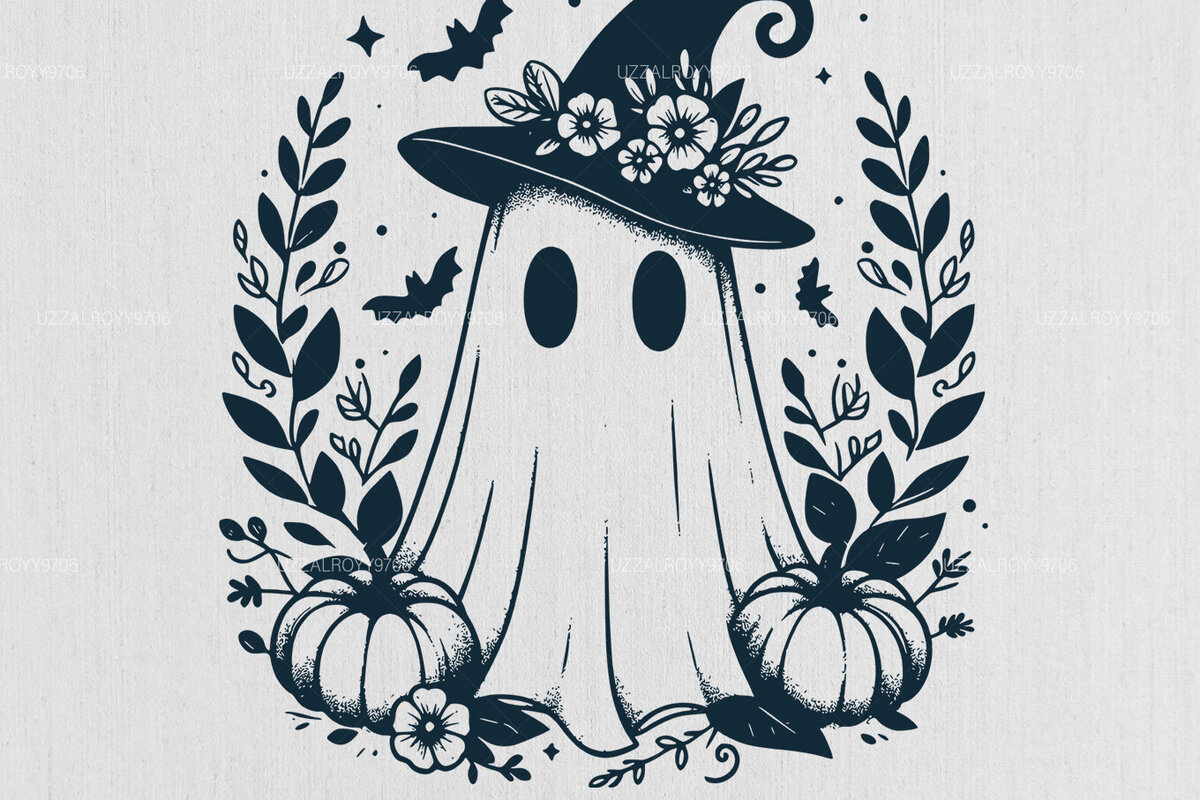 Intra απο ξύλο plywood 3mm-4mm πάχος - Flower Spooky Ghost , Halloween  Δίασταση 40x50 cm INTRAFABR-101612292