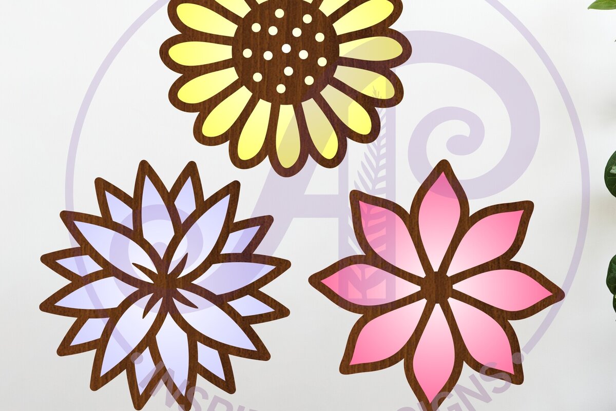 Intra απο ξύλο plywood 3mm-4mm πάχος - Flower Two Layer Cut Outs Laser  D7 Δίασταση 30x20 cm INTRAFABR-122570870