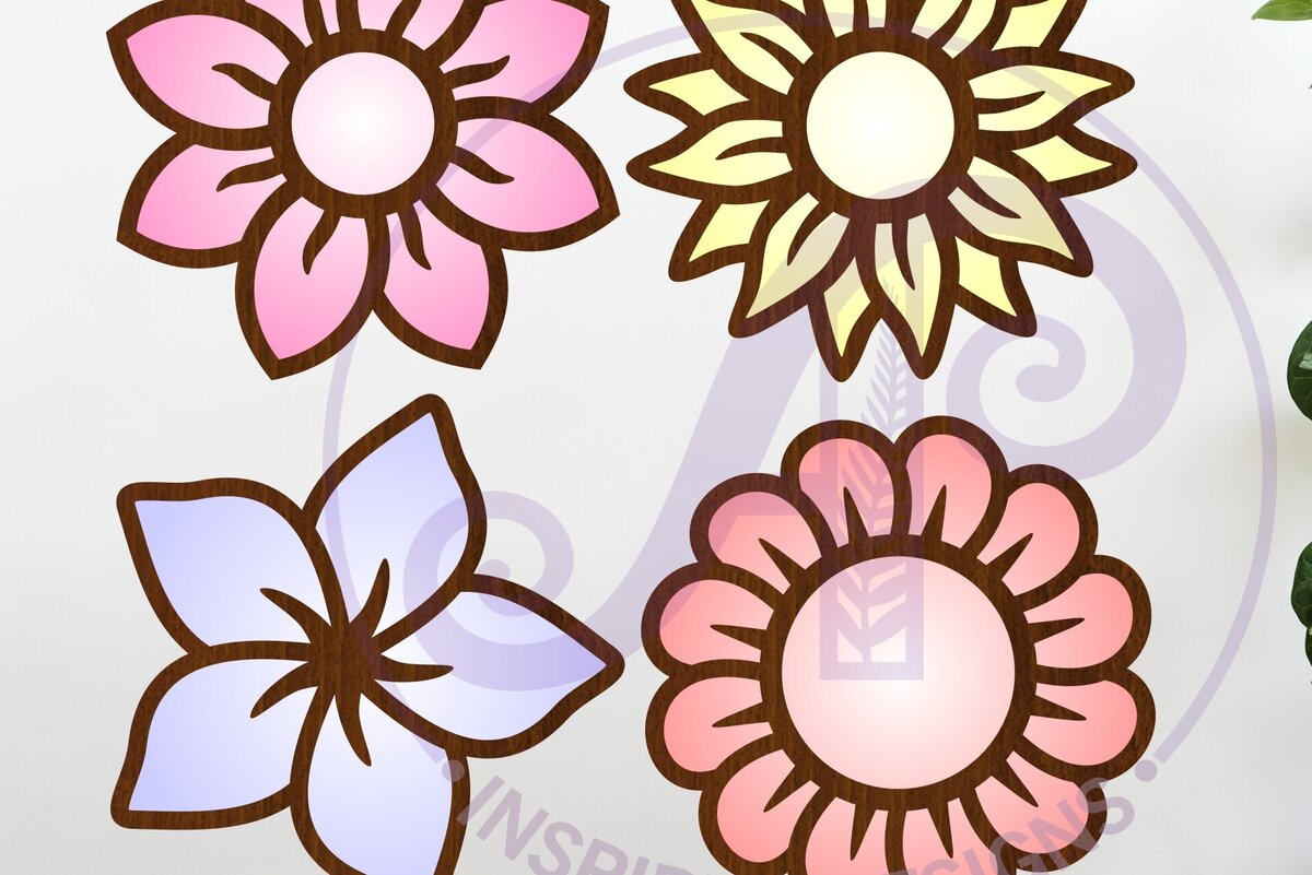 Intra απο ξύλο plywood 3mm-4mm πάχος - Flower Two Layer Laser Cut Outs File  Δίασταση 30x20 cm INTRAFABR-118776870