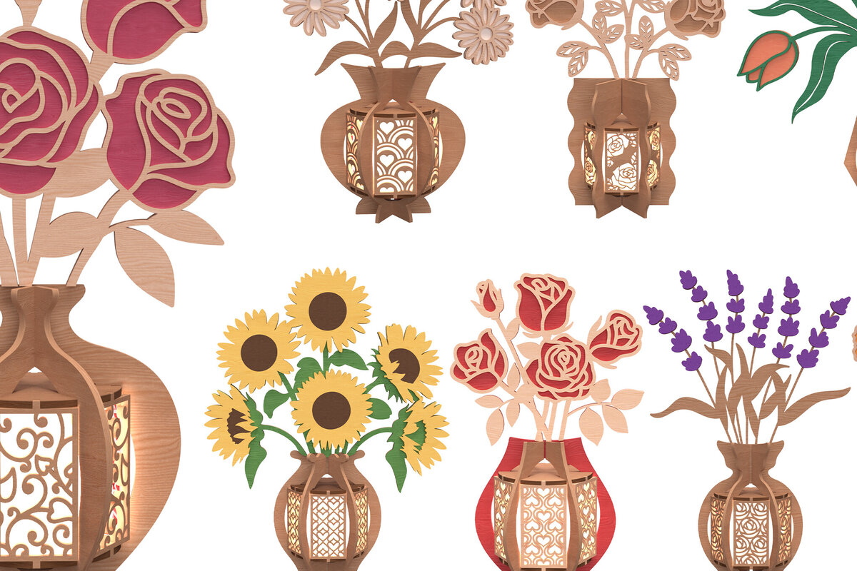 Intra απο ξύλο plywood 3mm-4mm πάχος - Βάζο λουλουδιών Δέσμη κοπής με λέιζερ Δίασταση 30x20 cm INTRAFABR-112273987