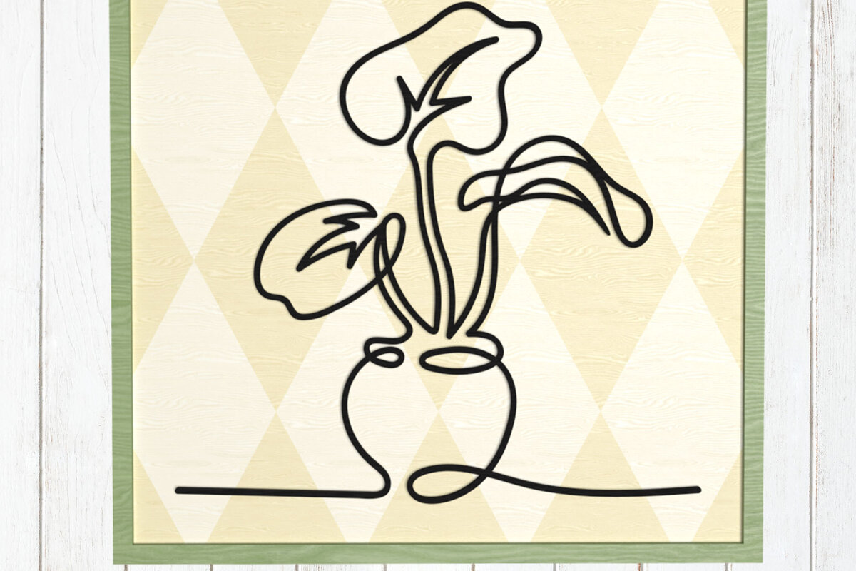 Σετ των 3 Intra απο ξύλο plywood 3mm-4mm πάχος - Flower Vase Line Art  Δίασταση 6x6 cm INTRAFABR-124745988