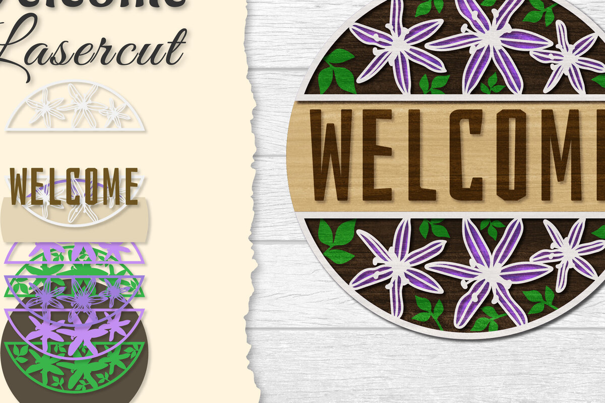 Σετ των 2 Intra απο ξύλο plywood 3mm-4mm πάχος - Flower Welcome Lasercut Δίασταση 20x20 cm INTRAFABR-122044440