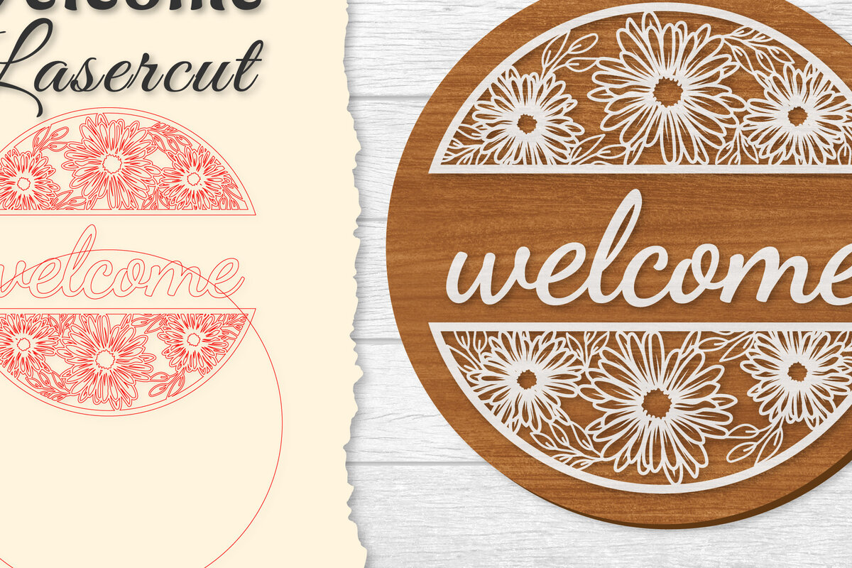 Σετ των 2 Intra απο ξύλο plywood 3mm-4mm πάχος - Flower Welcome Lasercut Δίασταση 20x20 cm INTRAFABR-122599977