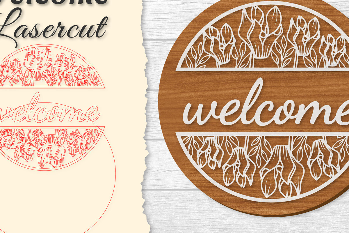 Σετ των 2 Intra απο ξύλο plywood 3mm-4mm πάχος - Flower Welcome Lasercut Δίασταση 20x20 cm INTRAFABR-122599991