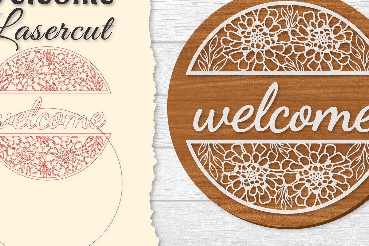 Σετ των 2 Intra απο ξύλο plywood 3mm-4mm πάχος - Flower Welcome Lasercut Δίασταση 20x20 cm INTRAFABR-122600003