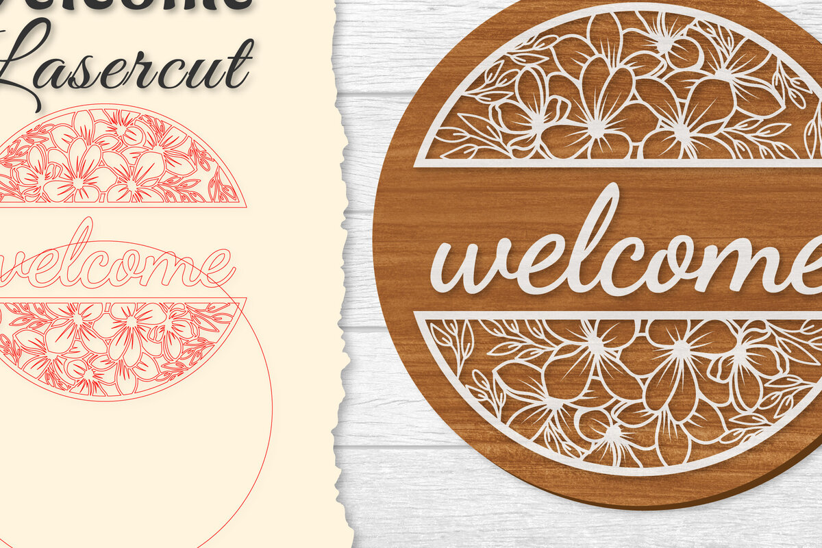 Intra απο ξύλο plywood 3mm-4mm πάχος - Flower Welcome Lasercut Δίασταση 20x20 cm INTRAFABR-122600011