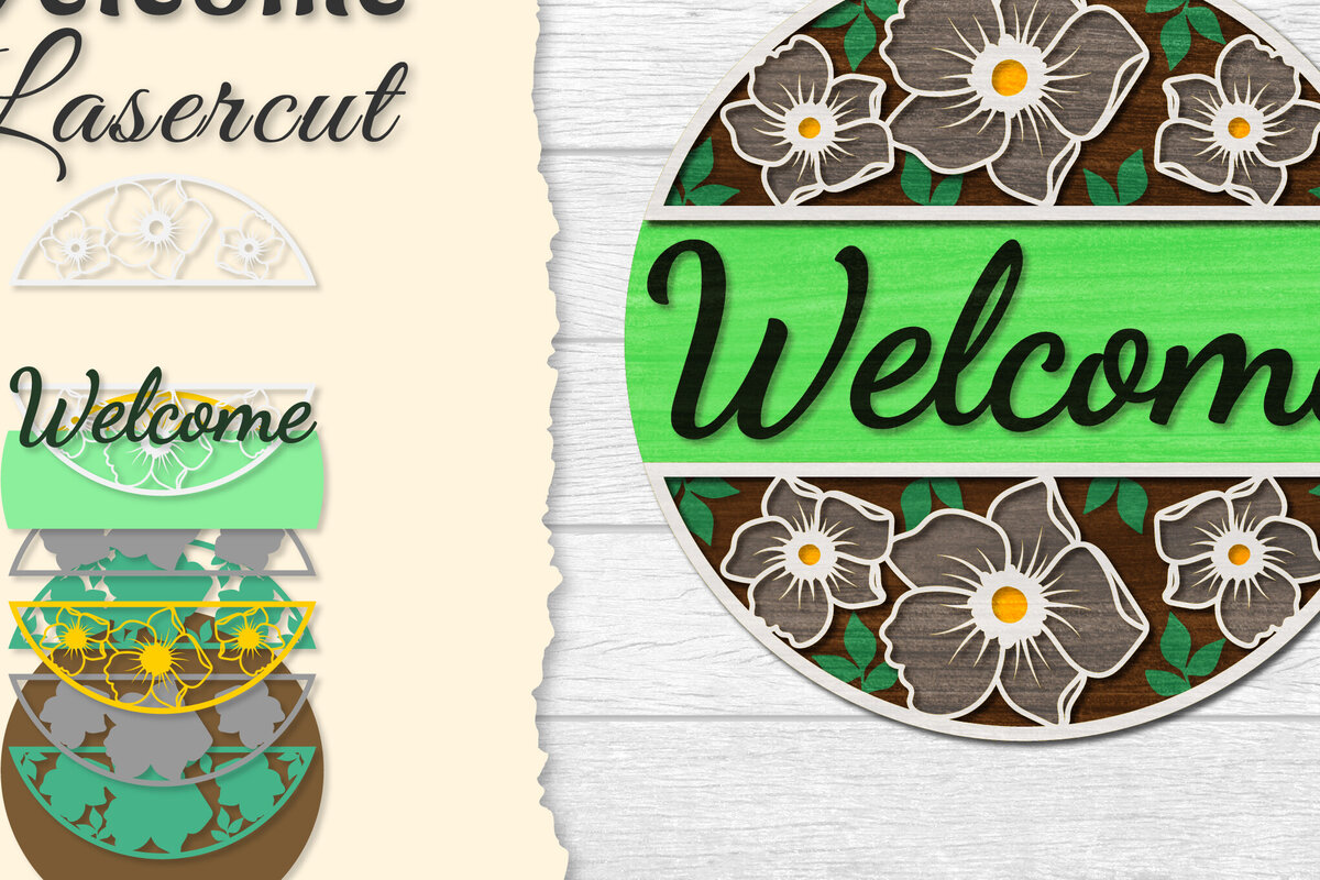 Σετ των 2 Intra απο ξύλο plywood 3mm-4mm πάχος - Flower Welcome Lasercut Δίασταση 20x20 cm INTRAFABR-122044423