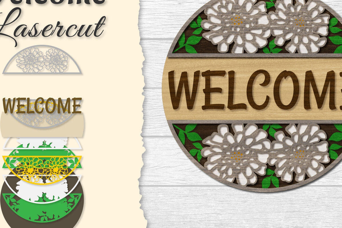 Σετ των 3 Intra απο ξύλο plywood 3mm-4mm πάχος - Flower Welcome Lasercut Δίασταση 20x20 cm INTRAFABR-122044431