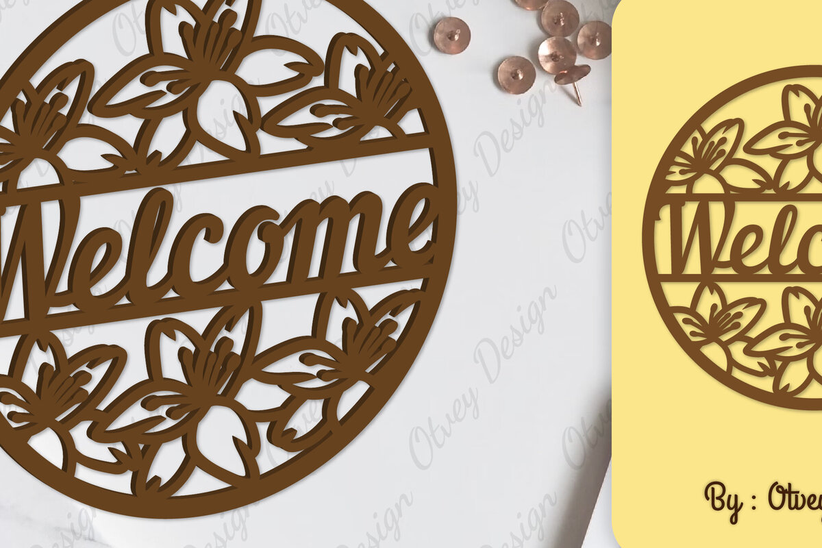 Intra απο ξύλο plywood 3mm-4mm πάχος - Flower Welcome Sign Lasercut Δίασταση 30x20 cm INTRAFABR-104126088