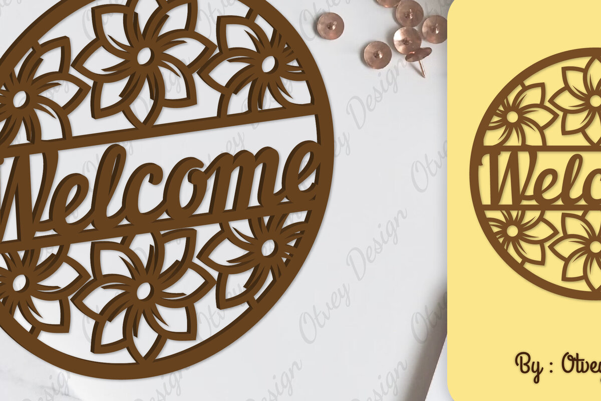 Intra απο ξύλο plywood 3mm-4mm πάχος - Flower Welcome Sign Lasercut Δίασταση 30x20 cm INTRAFABR-104125969