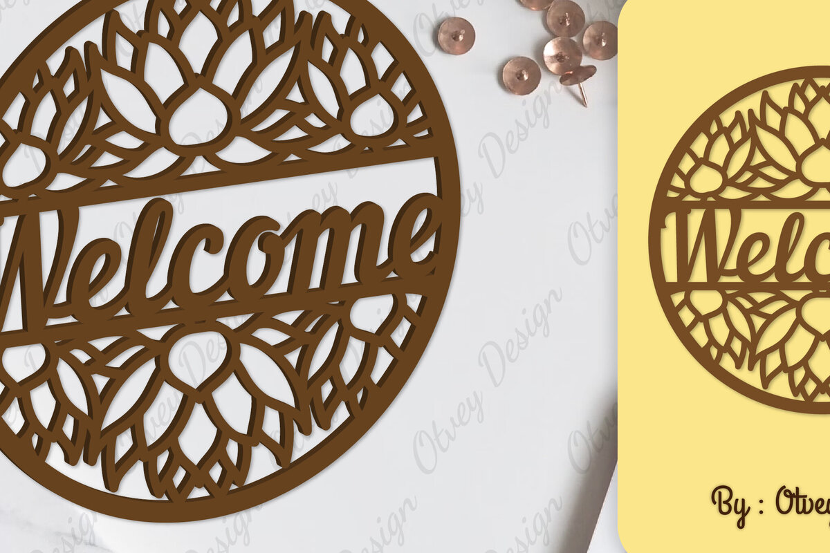 Intra απο ξύλο plywood 3mm-4mm πάχος - Flower Welcome Sign Lasercut Δίασταση 30x20 cm INTRAFABR-104125987