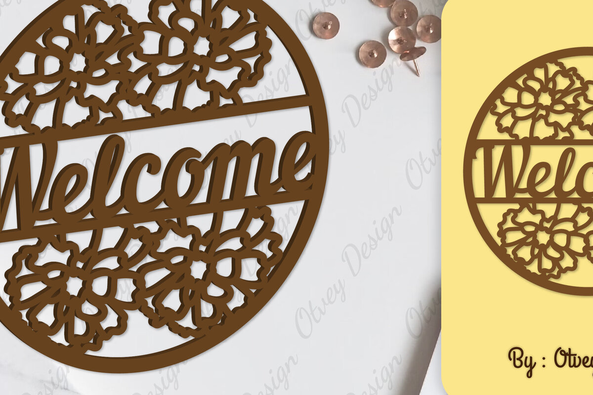 Intra απο ξύλο plywood 3mm-4mm πάχος - Flower Welcome Sign Lasercut Δίασταση 30x20 cm INTRAFABR-104126034