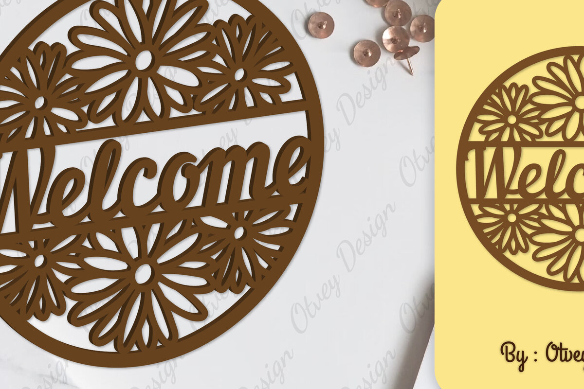 Intra απο ξύλο plywood 3mm-4mm πάχος - Flower Welcome Sign Lasercut Δίασταση 30x20 cm INTRAFABR-104125895