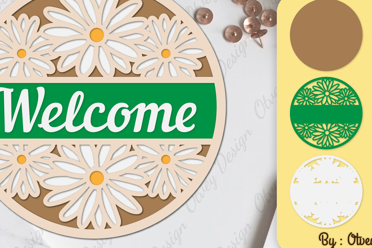 Intra απο ξύλο plywood 3mm-4mm πάχος - Σήμα καλωσορίσματος λουλουδιών Lasercut Δίασταση 30x20 cm INTRAFABR-104130374