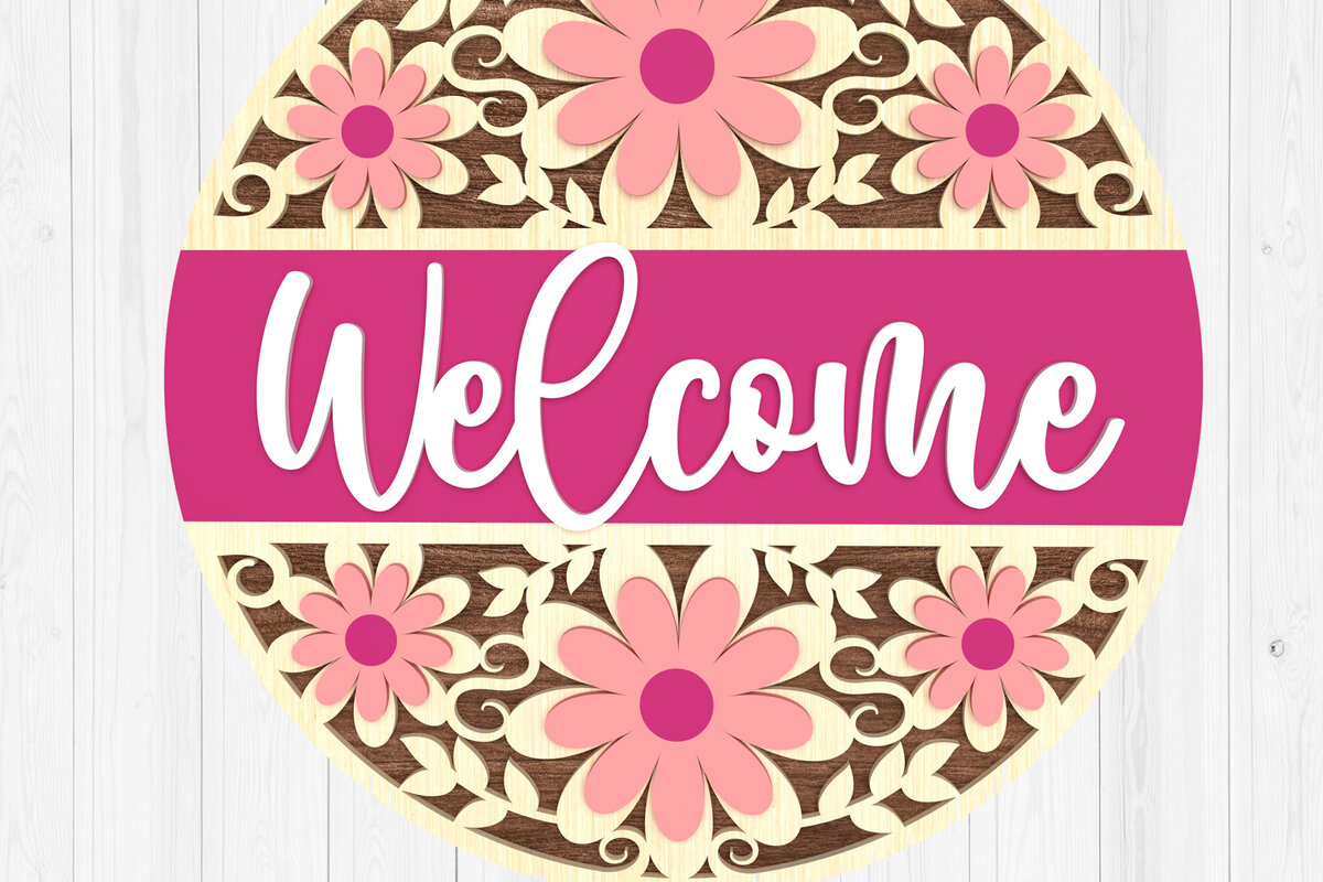 Intra απο ξύλο plywood 3mm-4mm πάχος - Σήμα καλωσορίσματος λουλουδιών  3D Δίασταση 30x20 cm INTRAFABR-104923434