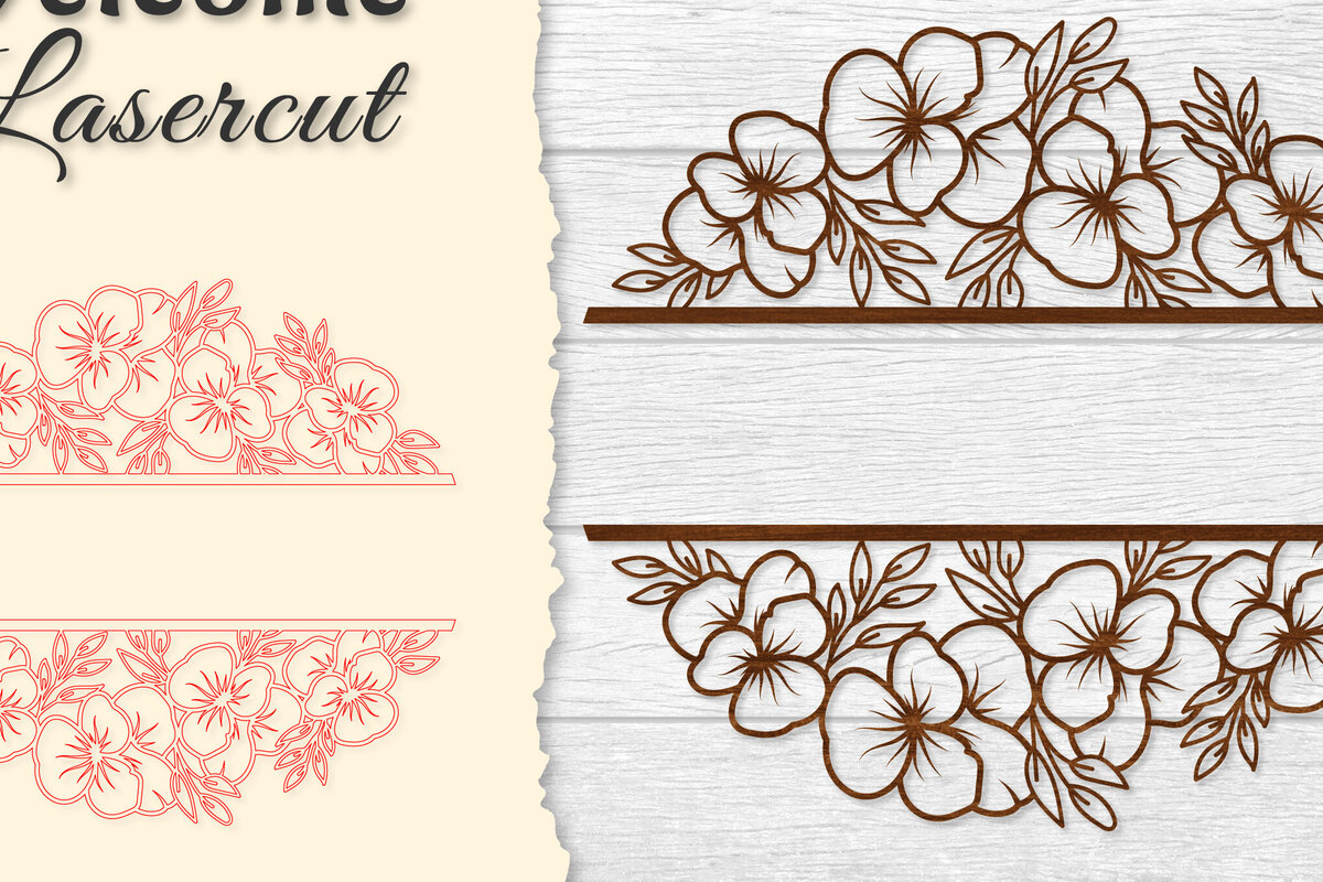 Σετ των 2 Intra απο ξύλο plywood 3mm-4mm πάχος - Flower Welcome Slip Lasercut Δίασταση 20x20 cm INTRAFABR-122603084