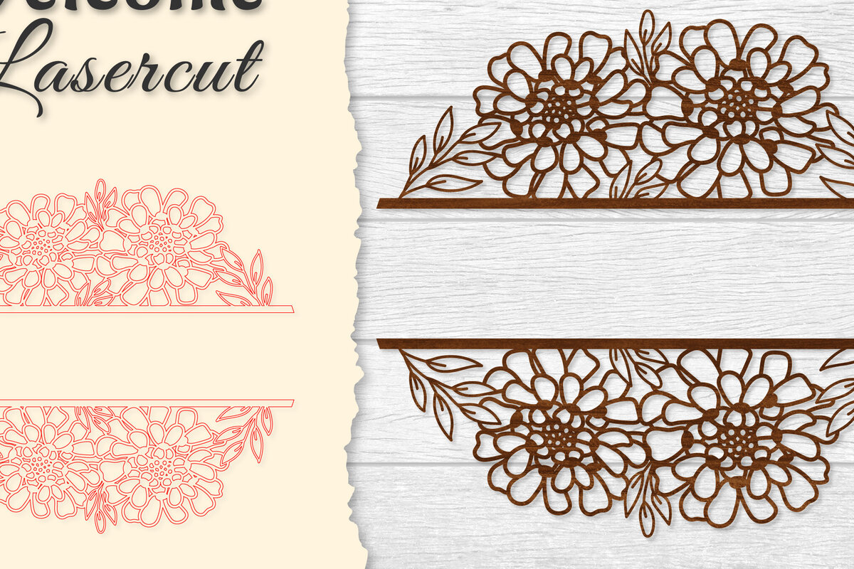Σετ των 3 Intra απο ξύλο plywood 3mm-4mm πάχος - Flower Welcome Slip Lasercut Δίασταση 20x20 cm INTRAFABR-122603062