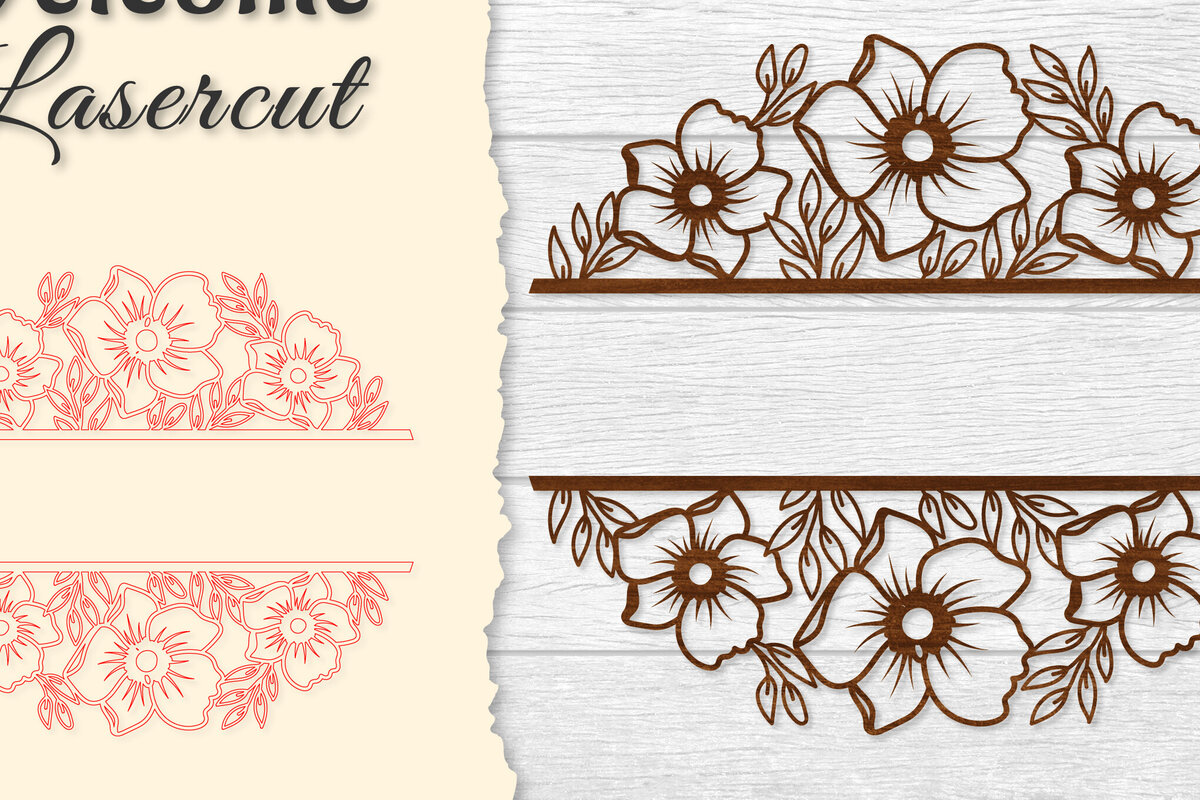 Σετ των 2 Intra απο ξύλο plywood 3mm-4mm πάχος - Flower Welcome Slip Lasercut Δίασταση 20x20 cm INTRAFABR-122603070