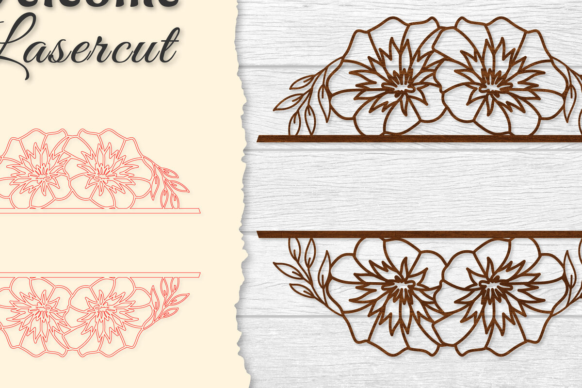 Σετ των 2 Intra απο ξύλο plywood 3mm-4mm πάχος - Flower Welcome Slip Lasercut Δίασταση 20x20 cm INTRAFABR-122603037