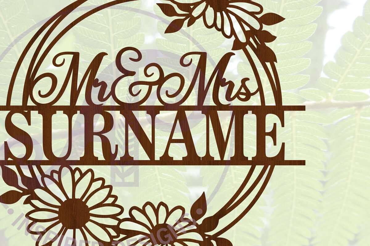 Intra απο ξύλο plywood 3mm-4mm πάχος - Στεφάνι λουλουδιών Ονοματεπώνυμο κυρίου και κυρίας  Δίασταση 30x20 cm INTRAFABR-68860091