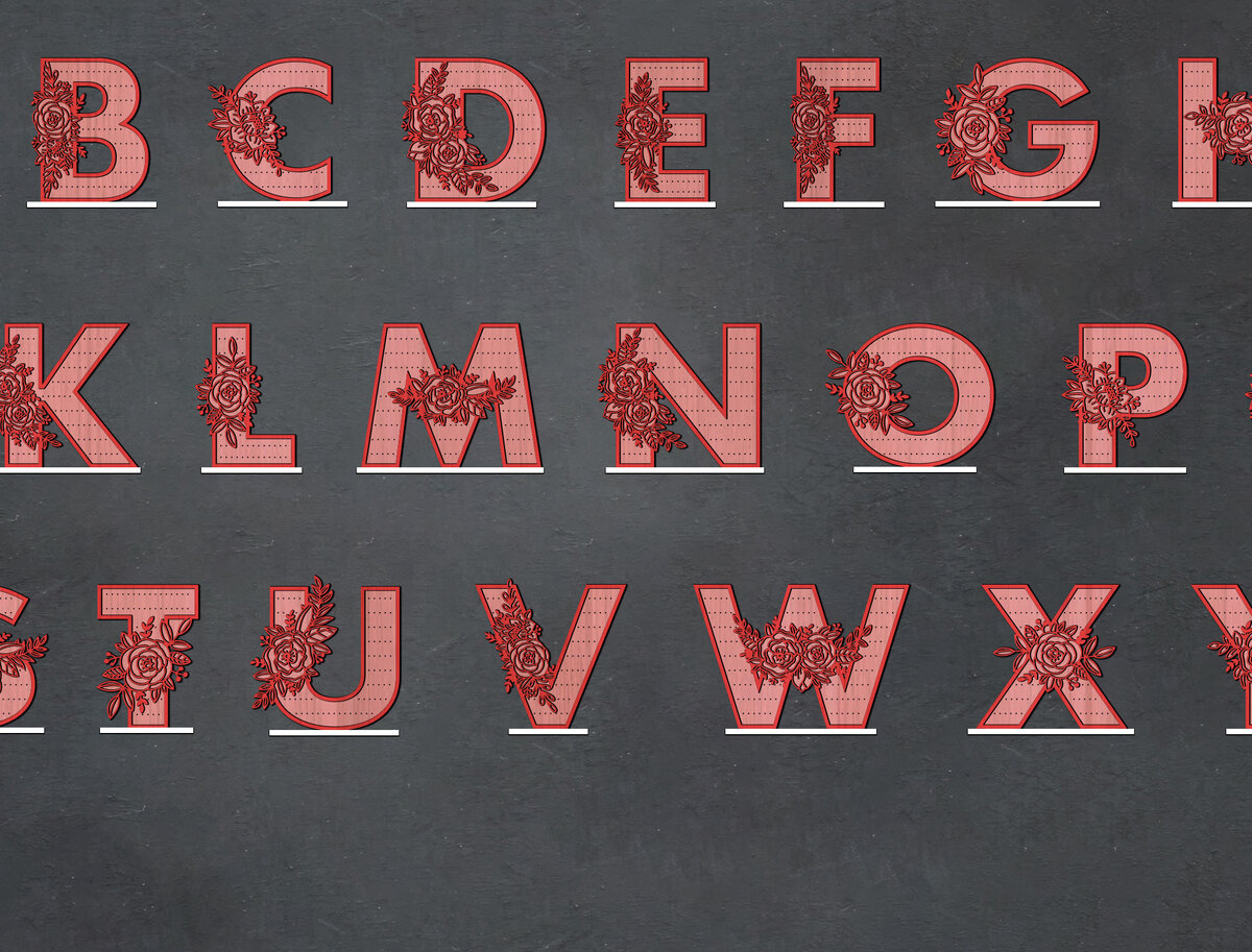 Σετ των 3 Intra απο ξύλο plywood 3mm-4mm πάχος - Λουλούδια Σετ Σκουλαρίκια Alphabets Δίασταση 3x3 cm INTRAFABR-26062697