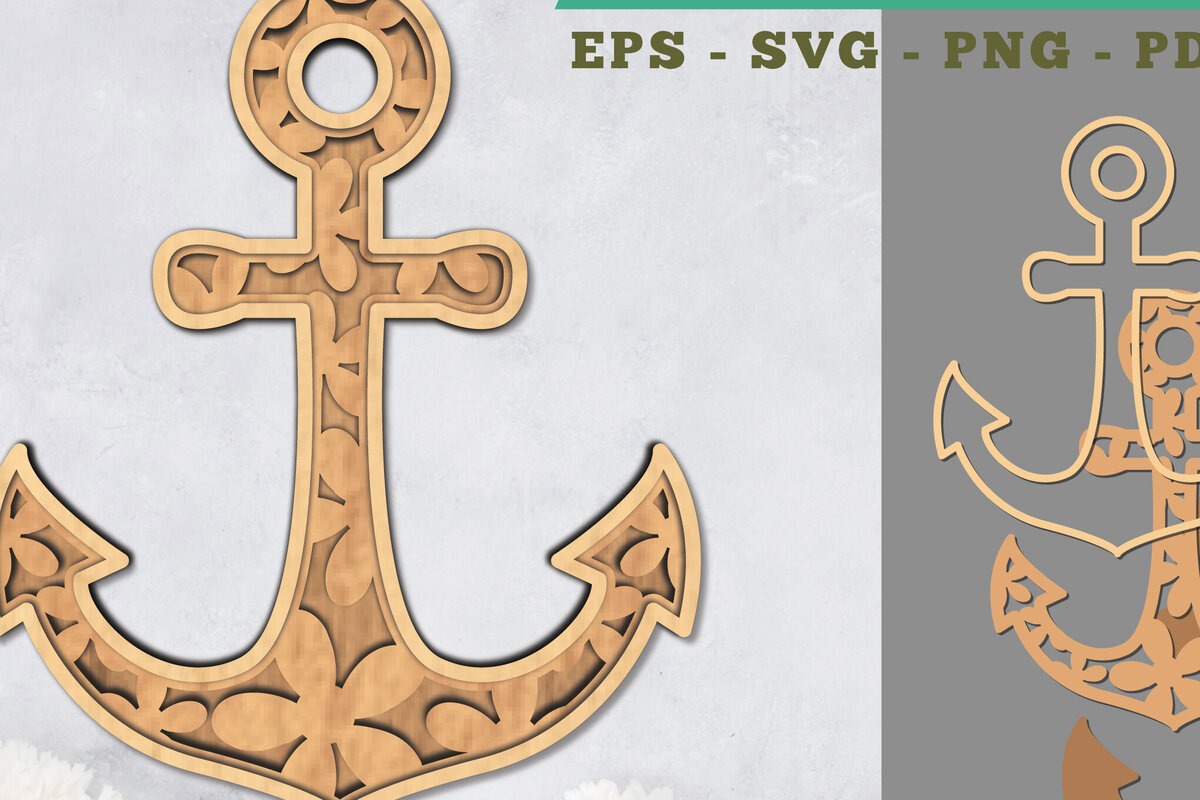 Σετ των 2 Intra απο ξύλο plywood 3mm-4mm πάχος - Flowers Anchor τρισδιάστατη διακόσμηση με λέιζερ Δίασταση 20x20 cm INTRAFABR-111486364