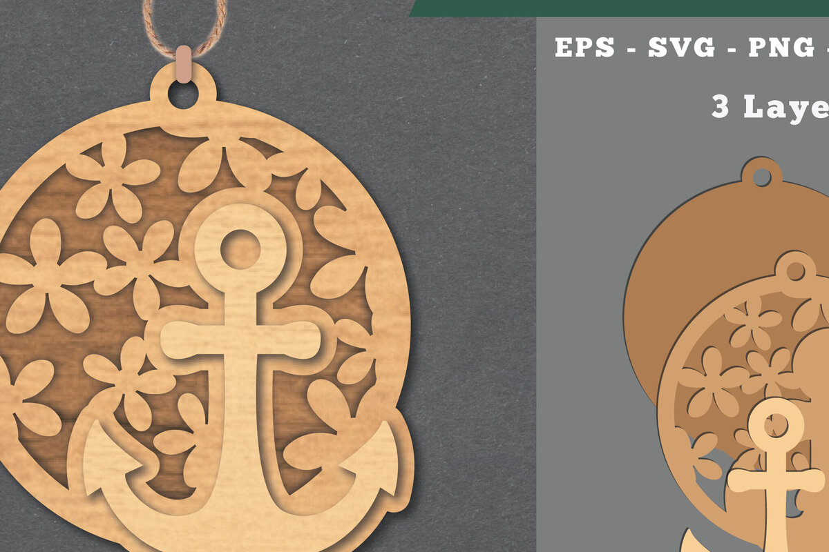 Σετ των 3 Intra απο ξύλο plywood 3mm-4mm πάχος - Flowers Anchor Laser Cut Στολίδι  Δίασταση 6x6 cm INTRAFABR-112070030