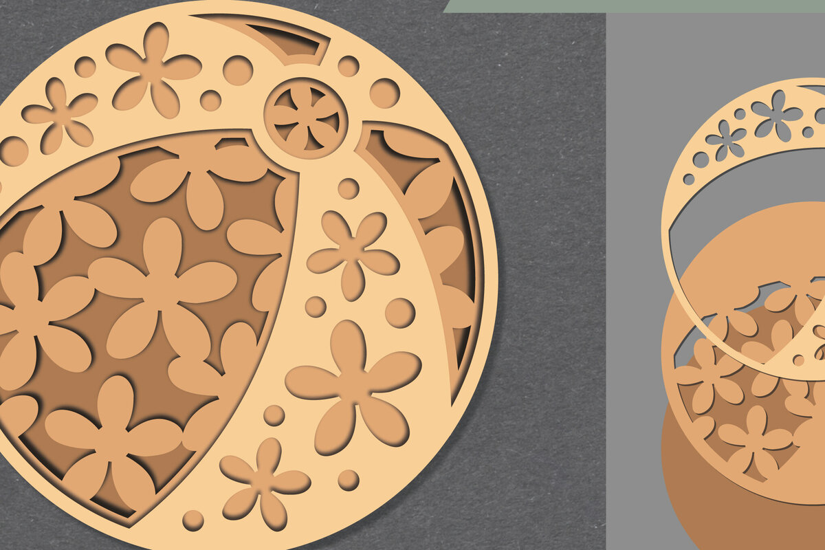 Σετ των 2 Intra απο ξύλο plywood 3mm-4mm πάχος - Flowers Ball Διακόσμηση Lasercut  Δίασταση 20x20 cm INTRAFABR-111488289