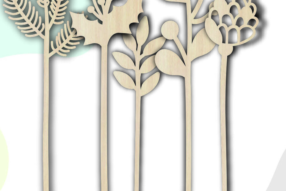 Σετ των 2 Intra απο ξύλο plywood 3mm-4mm πάχος - Flowers Bandle , Christmas Leaves  Δίασταση 15x15 cm INTRAFABR-81833117