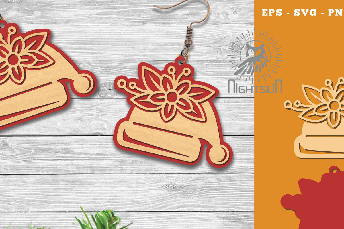 Σετ των 3 Intra απο ξύλο plywood 3mm-4mm πάχος - Σκουλαρίκια κομμένα με λέιζερ Flowers Beanie Δίασταση 3x3 cm INTRAFABR-113205627