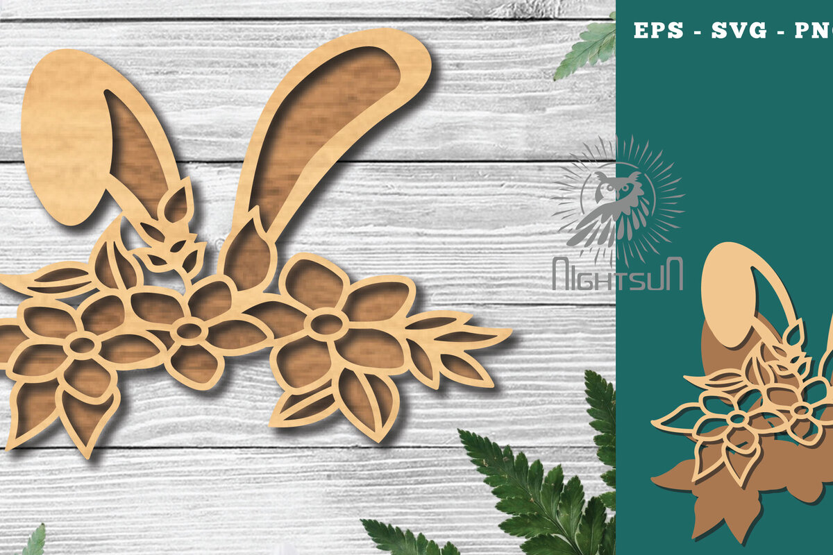 Σετ των 2 Intra απο ξύλο plywood 3mm-4mm πάχος - Διακόσμηση Flowers Bunny Cut Laser 2 Δίασταση 15x15 cm INTRAFABR-116293036