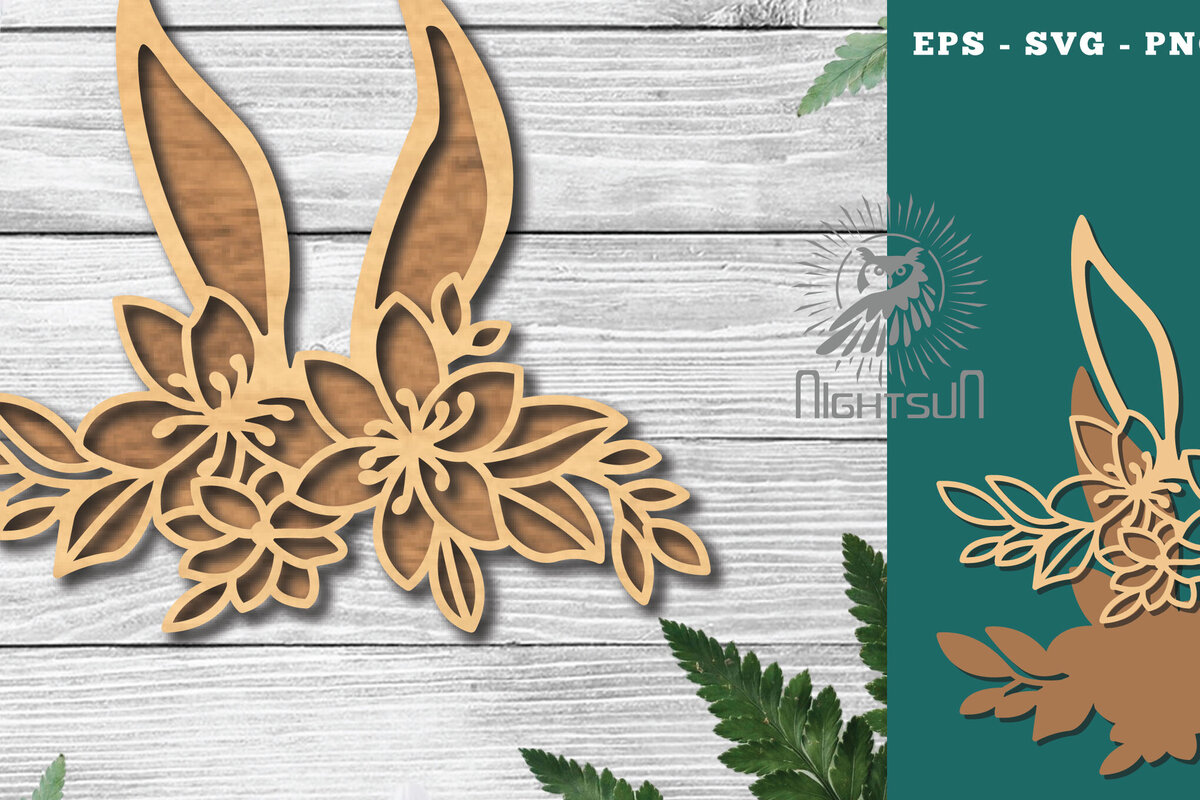 Σετ των 2 Intra απο ξύλο plywood 3mm-4mm πάχος - Διακόσμηση Flowers Bunny Cut Laser 3 Δίασταση 15x15 cm INTRAFABR-116293080