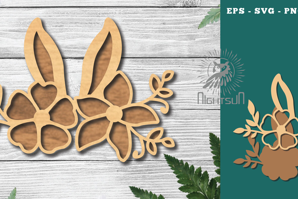 Σετ των 2 Intra απο ξύλο plywood 3mm-4mm πάχος - Διακόσμηση Flowers Bunny Cut Laser 4 Δίασταση 15x15 cm INTRAFABR-116293135