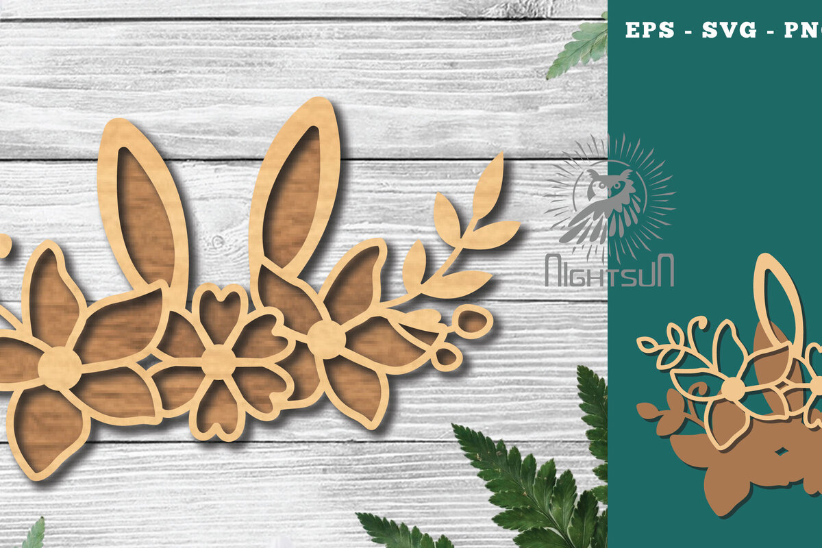 Σετ των 2 Intra απο ξύλο plywood 3mm-4mm πάχος - Διακόσμηση Flowers Bunny Cut Laser 5 Δίασταση 15x15 cm INTRAFABR-116293174